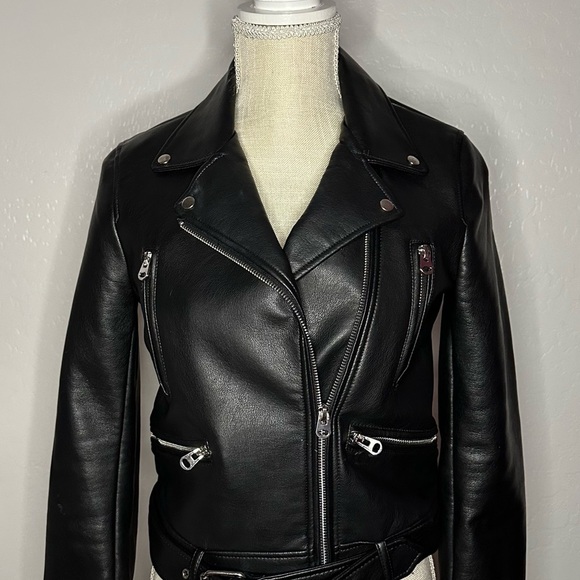 Zara Black Leather Jacket Asymmetrical Design - Picture 3 of 14